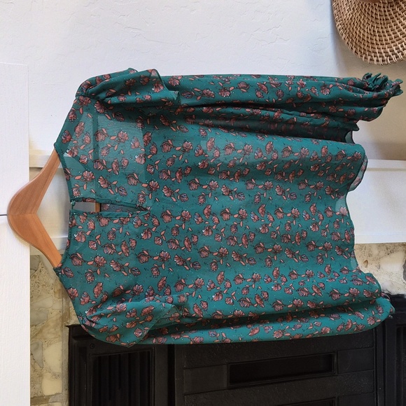 Aakaa Teal Floral Ruffle Blouse, M - Picture 3 of 3